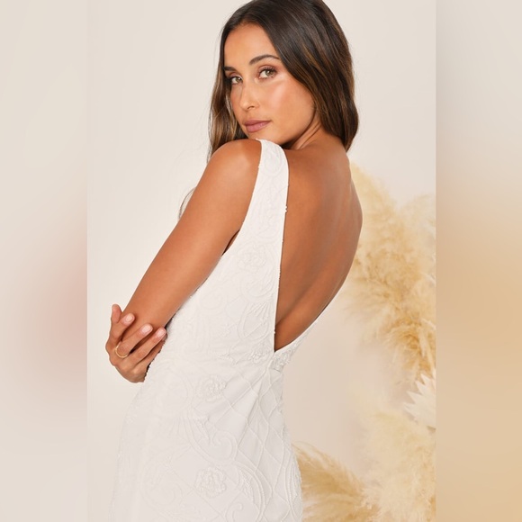 Lulus-Cherished Destiny White Sequin Beaded Mermaid Maxi Dress (Small) - Picture 5 of 6